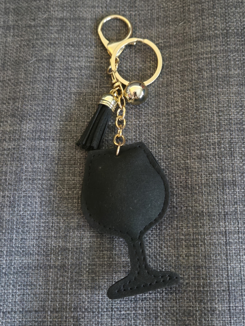 Rhinestone Wine Glass Keychain Bagchain - Black & Red & Gold - Picture 3 of 3